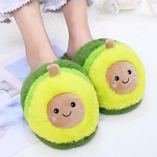 Cartoon Avocado Slippers Indoor Floor Bedroom Lovers Plush Slippers Autumn and Winter Cute Cotton Slippers - Image 5