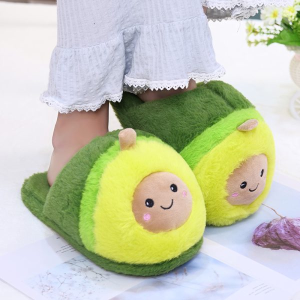 Cartoon Avocado Slippers Indoor Floor Bedroom Lovers Plush Slippers Autumn and Winter Cute Cotton Slippers - Image 6