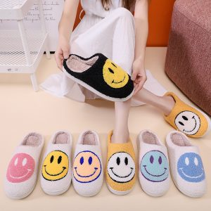 Smiling Face Cotton Slippers For Men And Women Lovers Cotton Slippers Lovely Thick Bottomed Cartoon Anti-Skid Slippers In Home