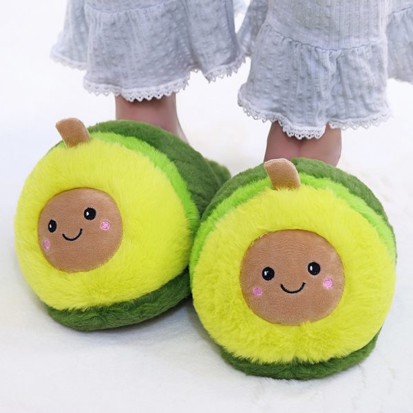 Cartoon Avocado Slippers Indoor Floor Bedroom Lovers Plush Slippers Autumn and Winter Cute Cotton Slippers - Image 4