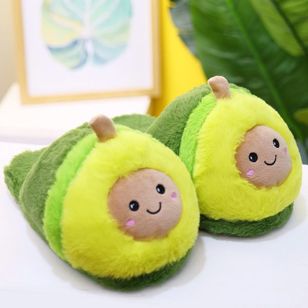 Cartoon Avocado Slippers Indoor Floor Bedroom Lovers Plush Slippers Autumn and Winter Cute Cotton Slippers - Image 2